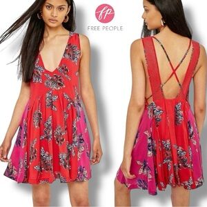 Free People ‘Thought I was Dreamin’ Mini Dress Red Pink Floral | Sz S